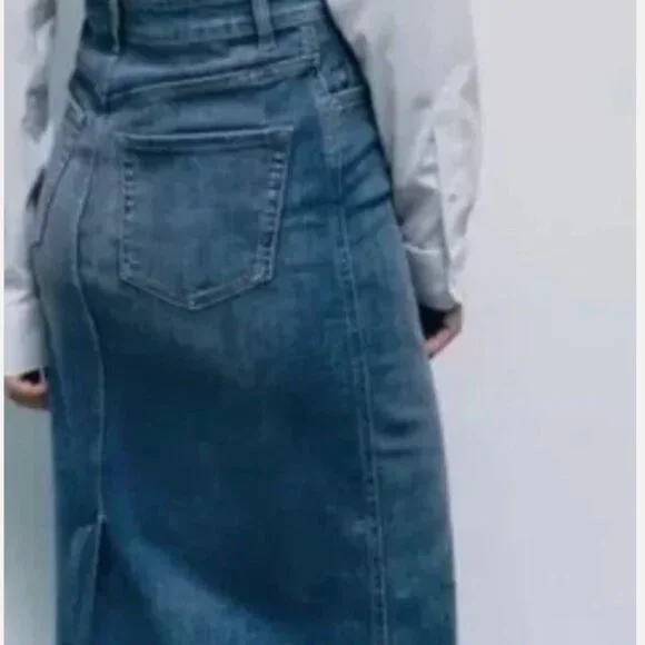 ✨ Zara Denim Pencil Midi Skirt – Medium Blue – Size S - Picture 4 of 12